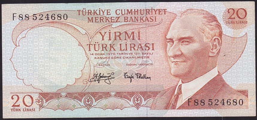 6.Emisyon 3.Tertip 20 Lira F88 524680 Ççt Çilaltı