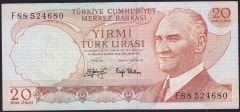 6.Emisyon 3.Tertip 20 Lira F88 524680 Ççt Çilaltı