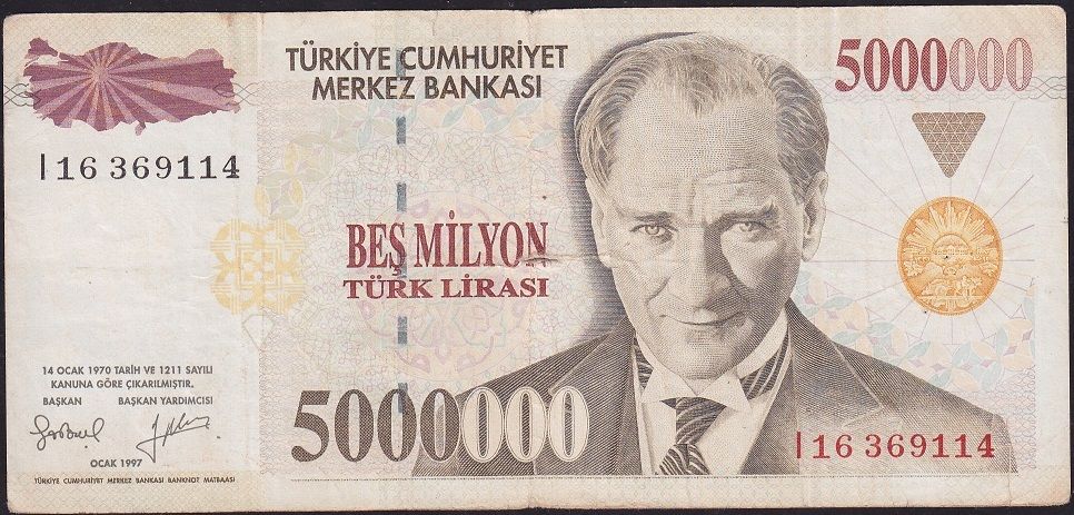 7.Emisyon 5 000 000 Lira I16 369114 Temiz
