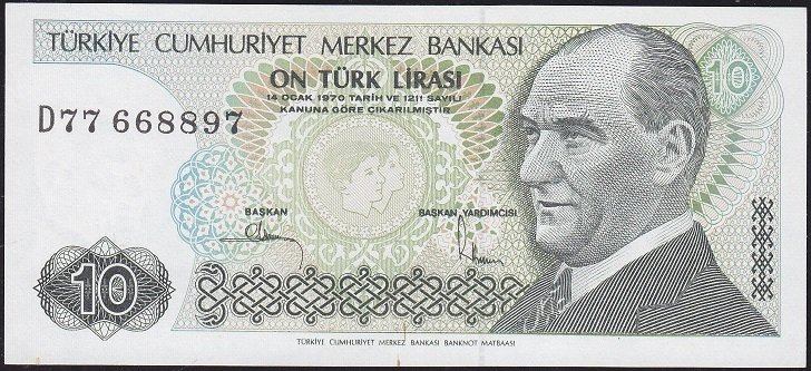 7.Emisyon 2.Tertip 10 Lira D77 668897 Çil