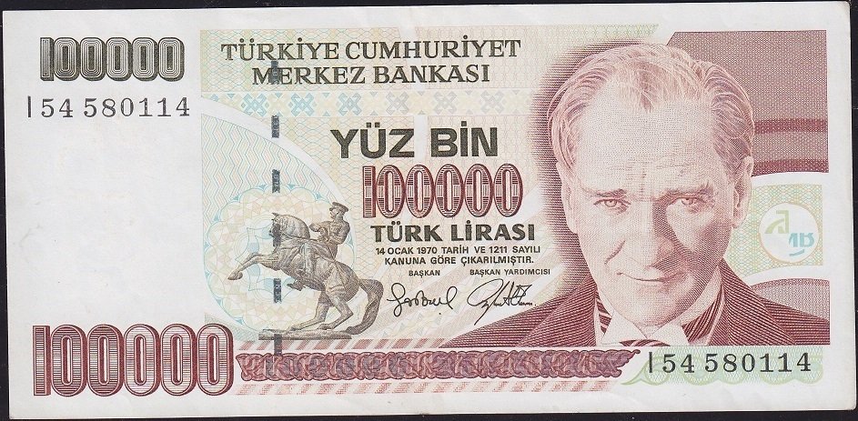 7.Emisyon 3.Tertip 100000 Lira I54 580114 Çok Çok Temiz