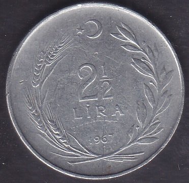 1967 Yılı 2.5 Lira Çok Temiz (Ters)