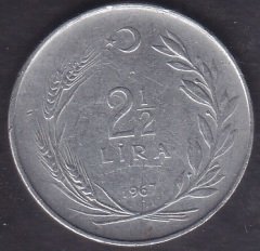 1967 Yılı 2.5 Lira Çok Temiz (Ters)