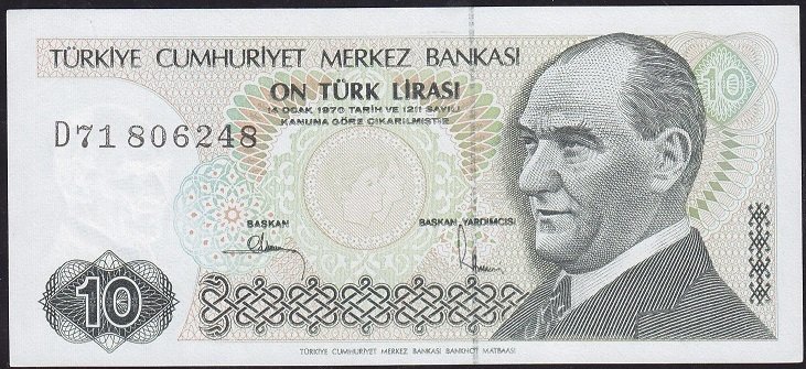 7.Emisyon 2.Tertip 10 Lira D71 806248 Ççt Çilaltı