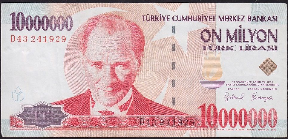 7.Emisyon 10 000 000 Lira D43 241929 Çok Temiz+