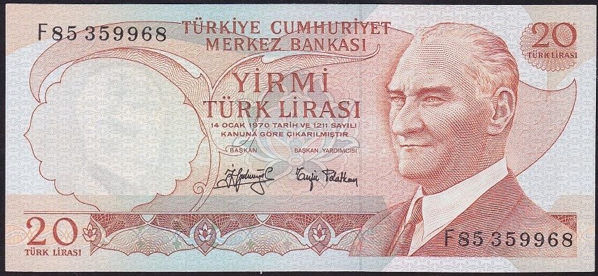 6.Emisyon 3.Tertip 20 Lira F85 359968 Çilaltı Çil