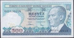 7.Emisyon 1.Tertip 500 Lira A05 630118 Çilaltı Çil ( arka yüzde ıslak imza var)