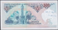 7.Emisyon 1.Tertip 500 Lira A05 630118 Çilaltı Çil ( arka yüzde ıslak imza var)