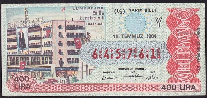 1984 19 Temmuz Yarım Bilet - Y Serisi