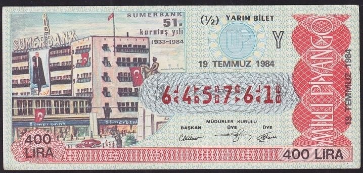 1984 19 Temmuz Yarım Bilet - Y Serisi