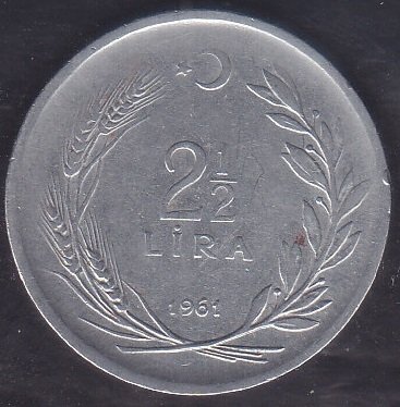 1961 Yılı 2.5 Lira Çok Temiz (Düz)