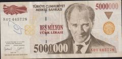 7.Emisyon 5 000 000 Lira K07 445728 Çok Temiz+