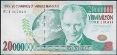 7.Emisyon 20.000.000 Lira B71 817013 Çok Temiz+