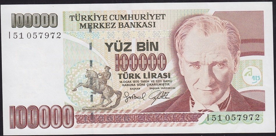7.Emisyon 3.Tertip 100000 Lira I51 057972 Çilaltı