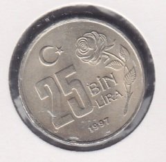 1997 YILI 25 BİN LİRA ÇİLALTI ÇİL ( TERS )