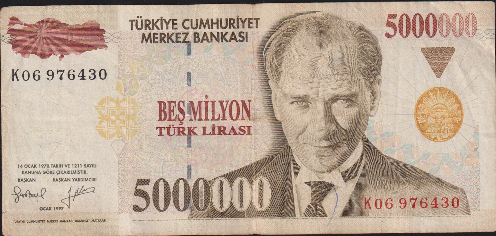 7.Emisyon 5 000 000 Lira K06 976430 Çok Temiz