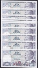7.EMİSYON 1.TERTİP 1000 LİRA C27 317751-7760 ( SERİ TAKİPLİ LOT 10 ADET) ÇİL