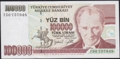 7.Emisyon 3.Tertip 100000 Lira I50 757948 Çilaltı ( ortada kat yoktur )