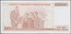 7.Emisyon 3.Tertip 100000 Lira I50 757948 Çilaltı ( ortada kat yoktur )