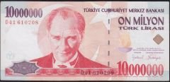 7.Emisyon 10 000 000 Lira D41 610208 Çok Temiz+