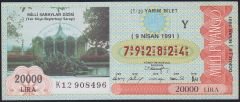 1991 9 Nisan Yarım Bilet - Y Serisi - Milli Saraylar Yalı Köşk