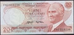 6.Emisyon 3.Tertip 20 Lira F82 519236 Çil