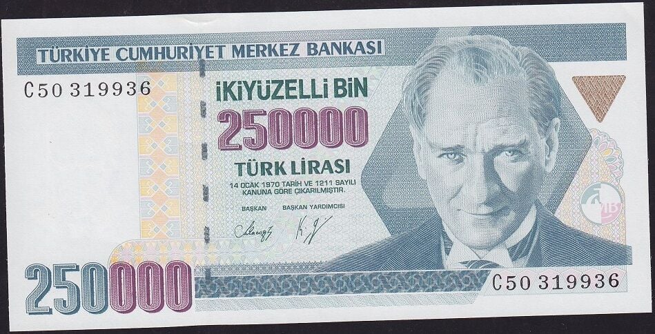 7.Emisyon 1.Tertip 250000 Lira C50 319936 Çil