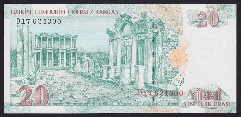 8.EMİSYON 20 YTL D17 624300 ÇİL eski kağıt para değerleri