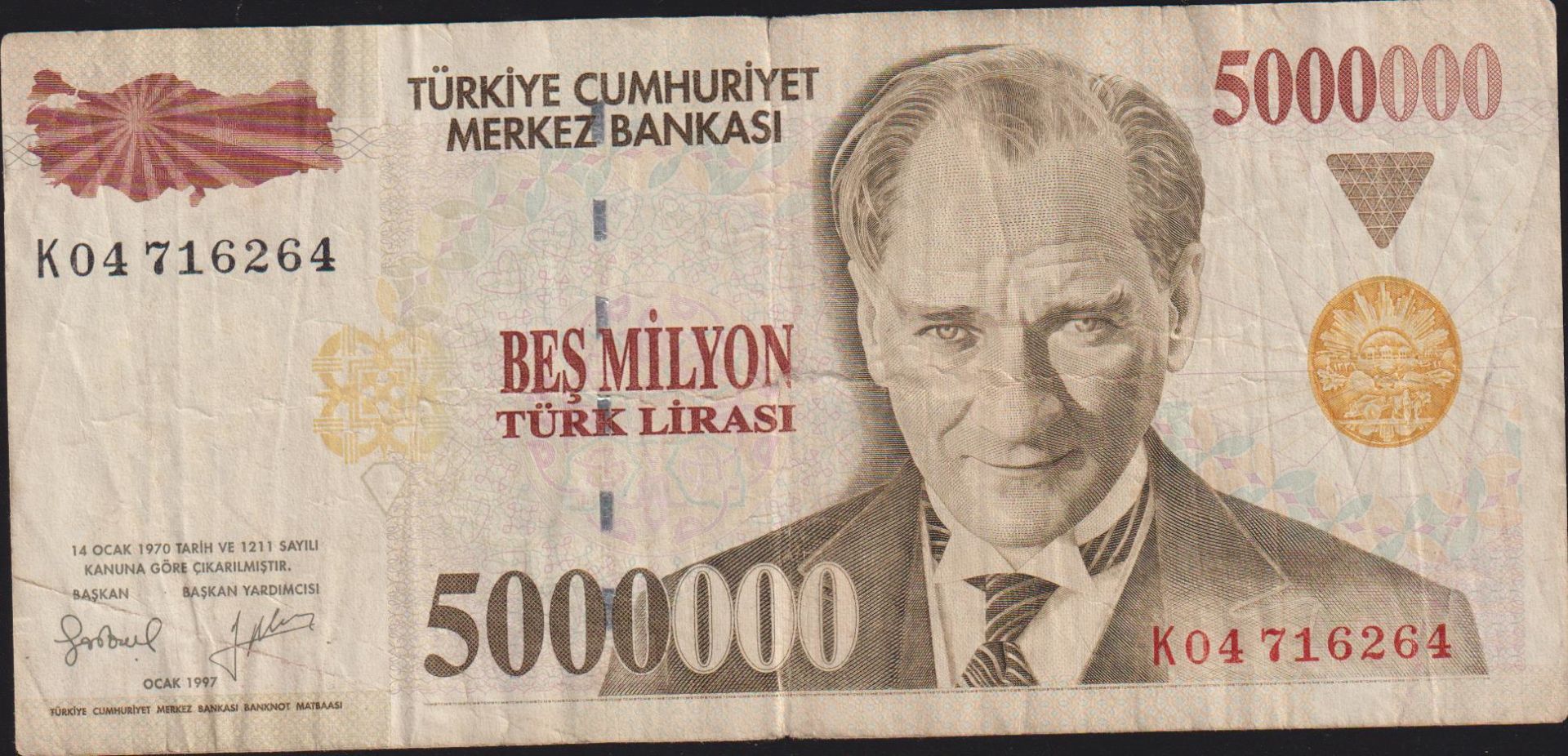 7.Emisyon 5 000 000 Lira K04 716264 Temiz