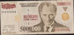 7.Emisyon 5 000 000 Lira K04 716264 Temiz