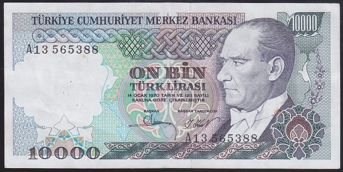 7.EMİSYON 1.TERTİP 10000 LİRA A13 565388 ÇÇT +