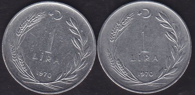 1970 Yılı 1 Lira (Ters Düz Takım)