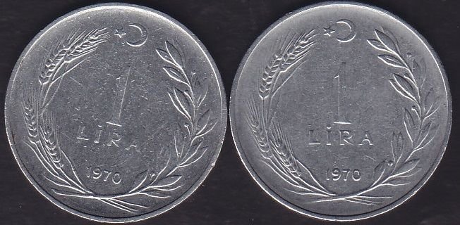 1970 Yılı 1 Lira (Ters Düz Takım)
