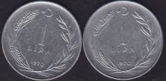 1970 Yılı 1 Lira (Ters Düz Takım)