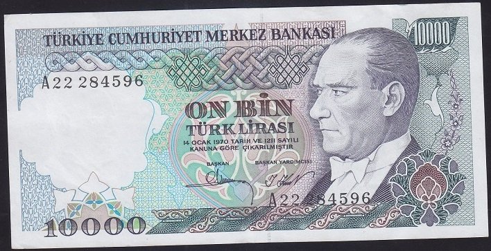 7.EMİSYON 1.TERTİP 10000 LİRA A22 284596 ÇÇT ÇİLALTI