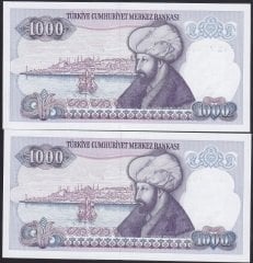 7.EMİSYON 2.TERTİP 1000 LİRA F61 700999-701000 ÇİL (SERİ TAKİPLİ 2 ADET)