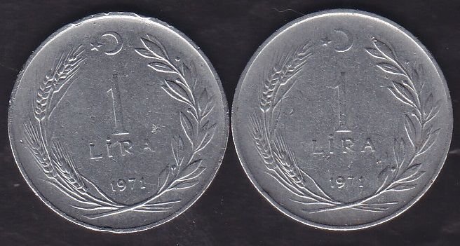 1971 Yılı 1 Lira (Ters Düz Takım)
