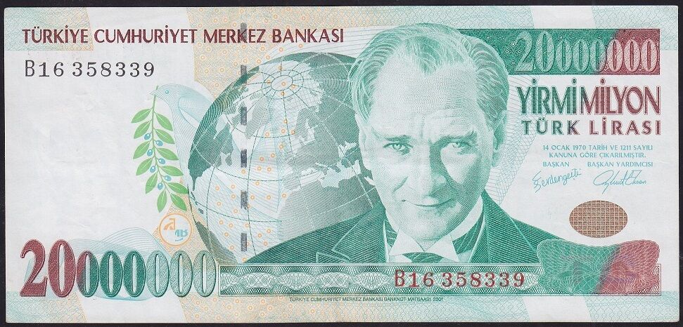 7.Emisyon 20.000.000 Lira B16 358339 Çok Temiz+