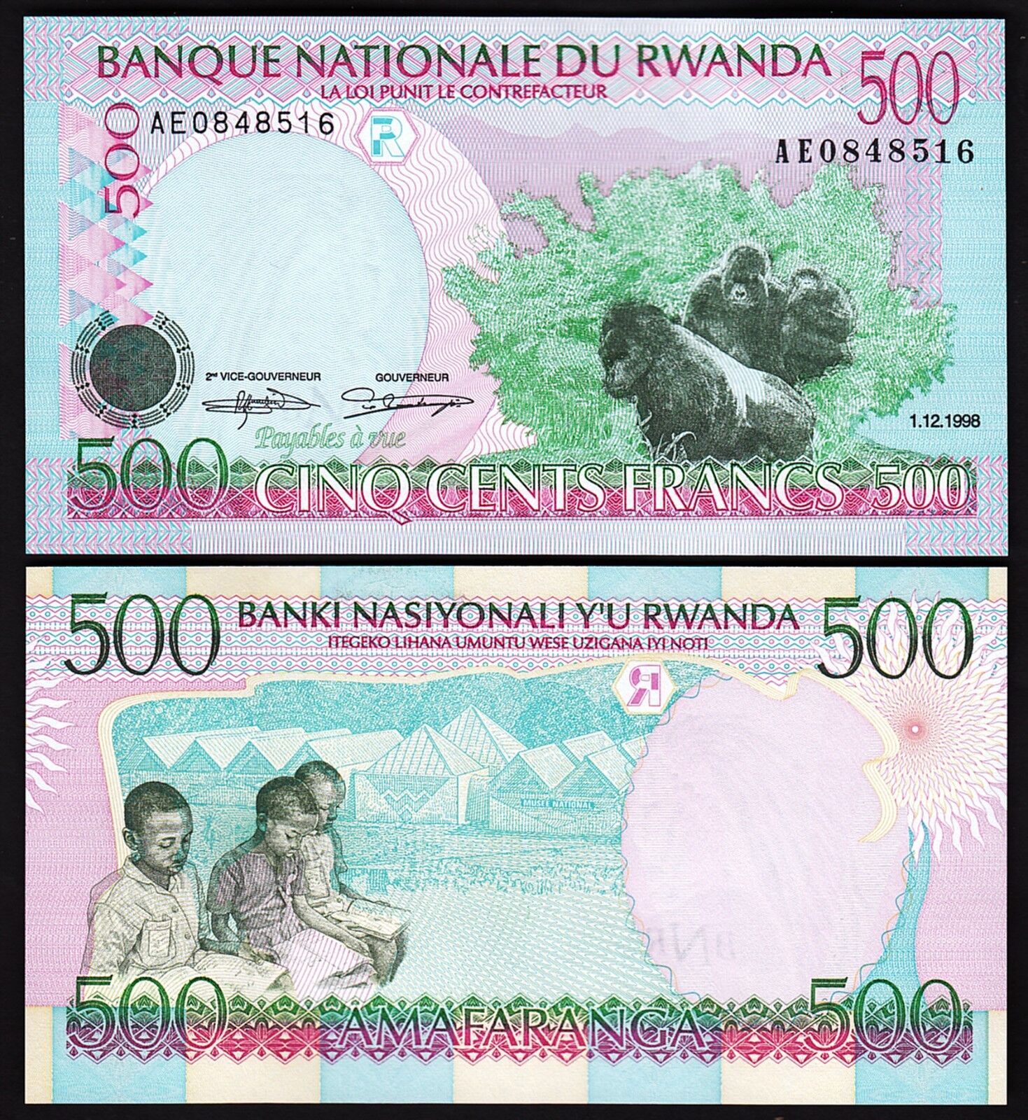 Rwanda 500 Frank 1998 Çil Pick 26