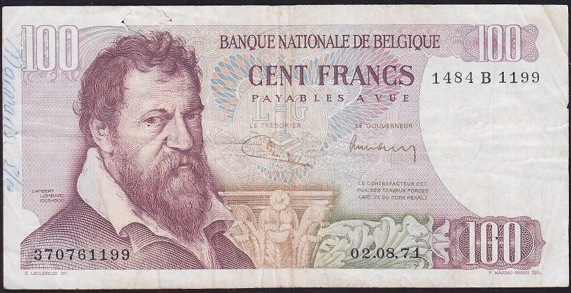 Belçika 100 Frank 1971 Çok Temiz Pick 134b