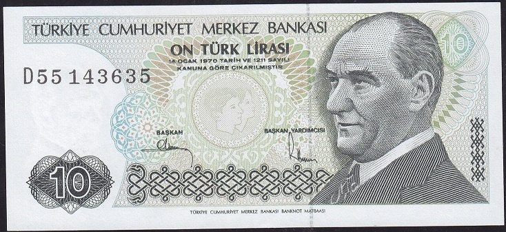 7.Emisyon 2.Tertip 10 Lira D55 143635 Çil