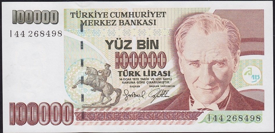 7.Emisyon 3.Tertip 100000 Lira I44 268498 Çil