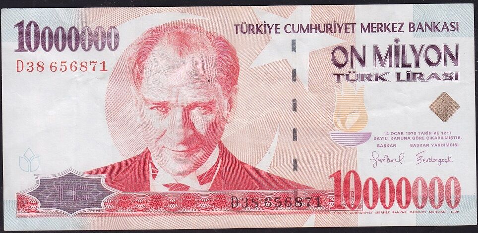 7.Emisyon 10 000 000 Lira D38 656871 Çok Temiz+