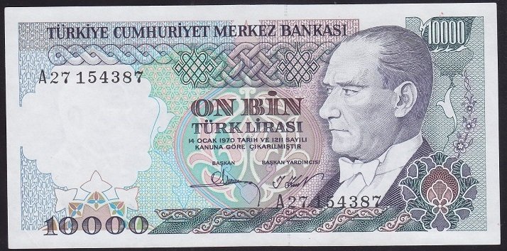 7.EMİSYON 1.TERTİP 10000 LİRA A27 154387 ÇİLALTI