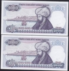 7.EMİSYON 1.TERTİP 1000 LİRA E64 438999-439000 ÇİLALTI ( SERİ TAKİPLİ 2 ADET )