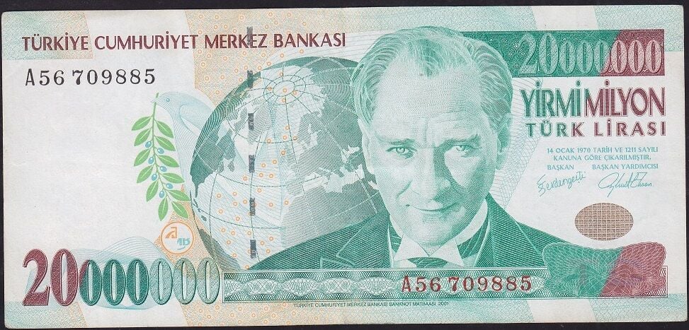 7.Emisyon 20.000.000 Lira A56 709885 Çok Temiz+