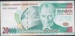 7.Emisyon 20.000.000 Lira A56 709885 Çok Temiz+