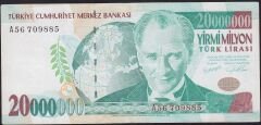 7.Emisyon 20.000.000 Lira A56 709885 Çok Temiz+