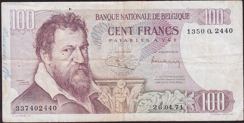 Belçika 100 Frank 1971 Çok Temiz Pick 134b