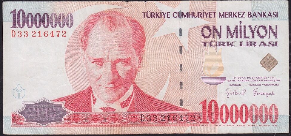 7.Emisyon 10 000 000 Lira D33 216472 Çok Temiz